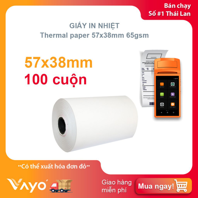 Mua Giấy in nhiệt K57, giấy in bill VAYO kích thước 57mm x 38mm 65gsm (100 cuộn)