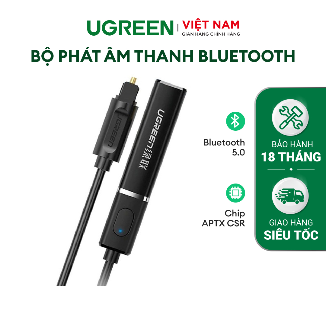 Bộ phát âm thanh Bluetooth 5.0 UGREEN CM150 - Cổng kết nối Optical/3.5mm, hỗ trợ âm thanh Hifi chất lượng cao - Hàng phân phối chính hãng - Bảo hành 18 tháng 1 đổi 1