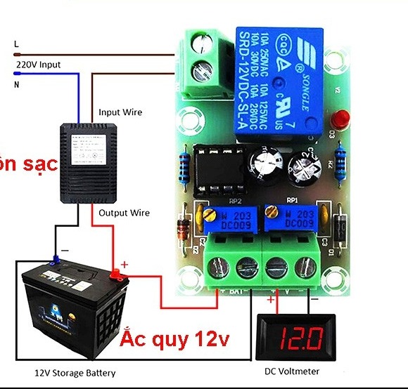 Mạch quản lý, tự động sạc Acquy 12V XH-M601 loại 1