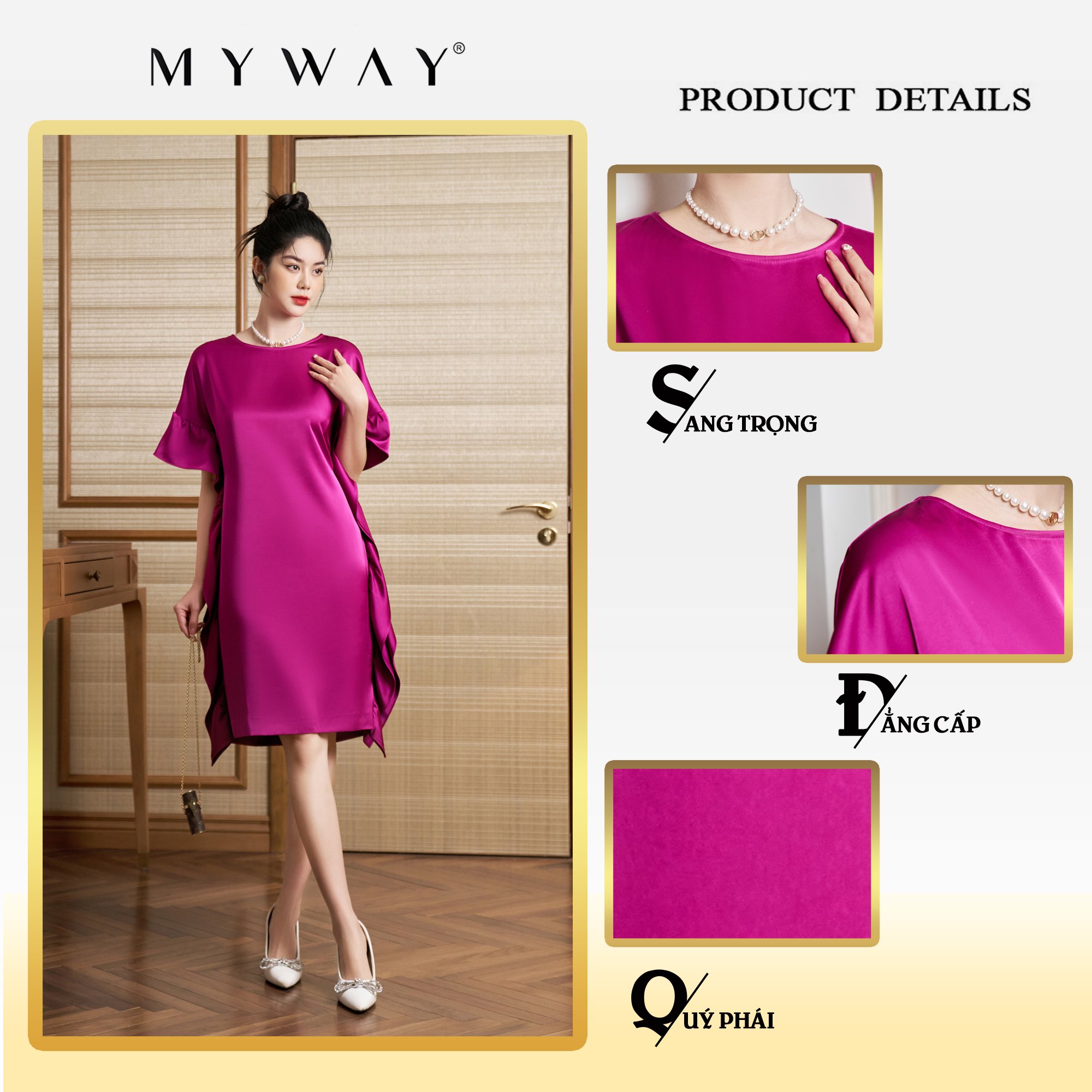 Đầm Suông Nữ MY WAY Chất Liệu Lụa Sang Trọng 1MD07113