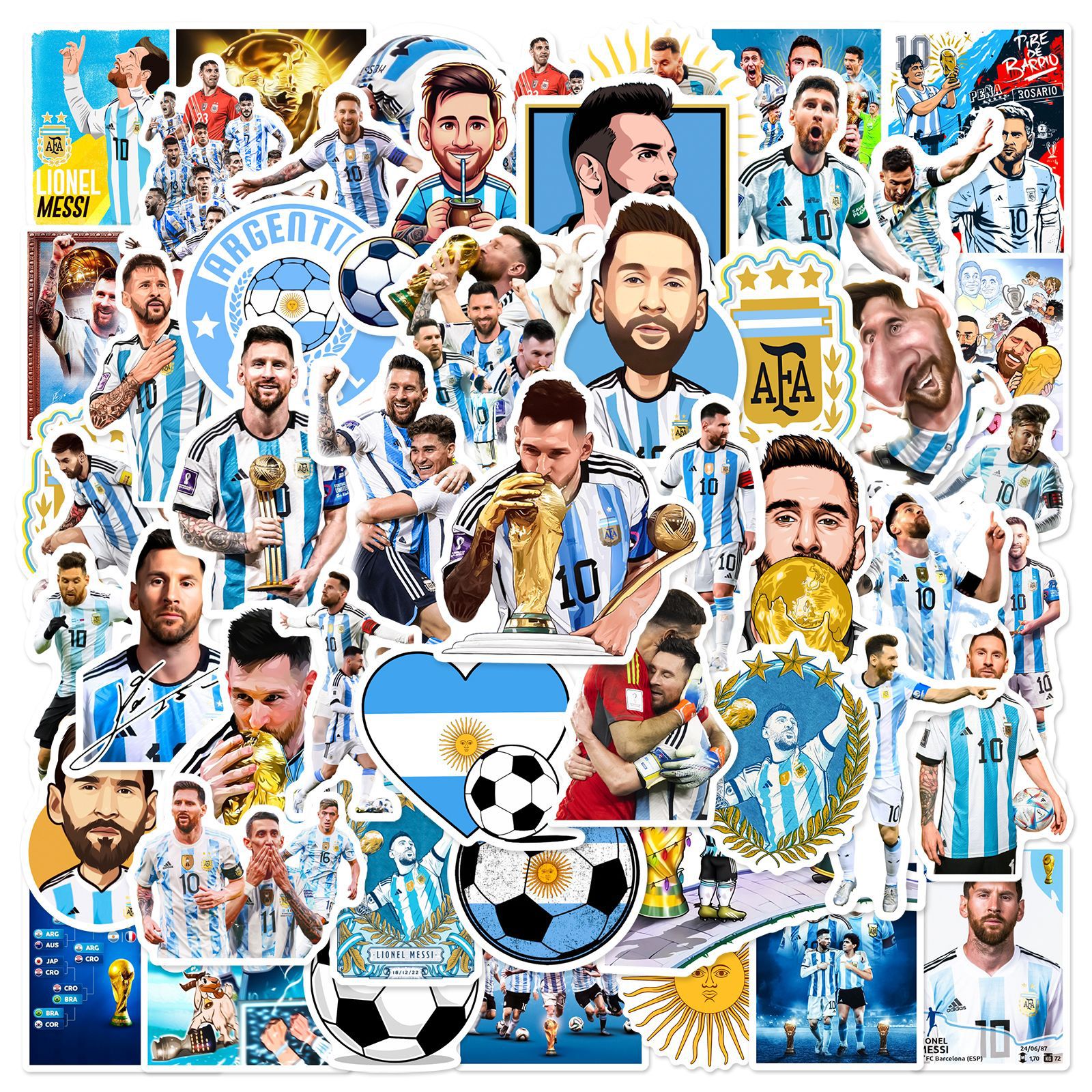 Set 10 Hình Dán Messi Sticker Cầu Thủ Bóng Đá Chống Thấm Nước Trang Trí Mũ Bảo Hiểm, Ván Trượt, Điện Thoại, Laptop, Vali