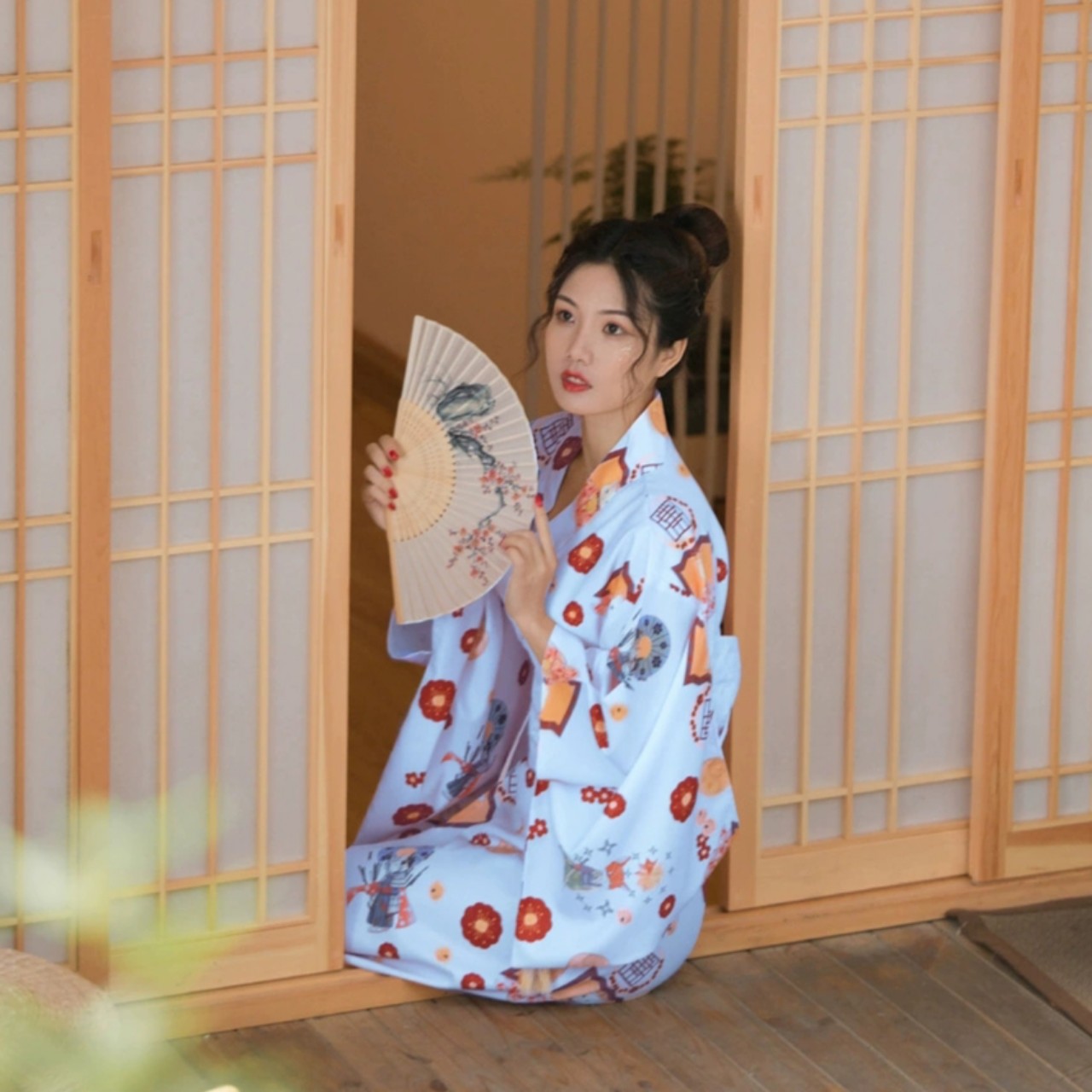 (CÓ SẴN) Bộ Đồ Yukata Đào Hoa Kỳ Nguyện Miêu