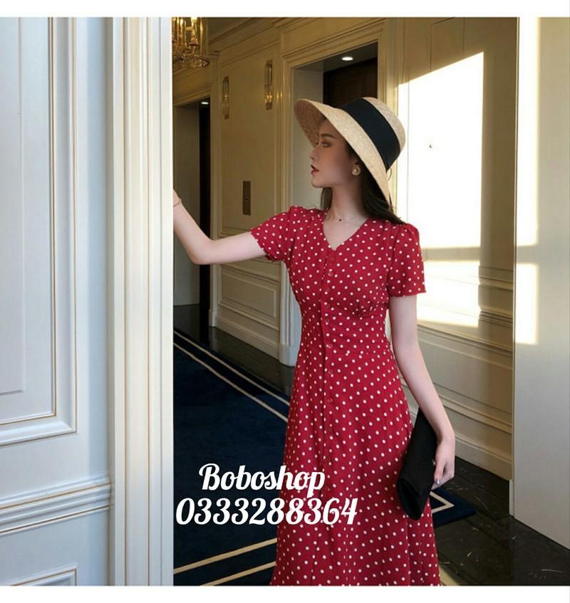 [HCM]Maxi chấm bi cổ nút