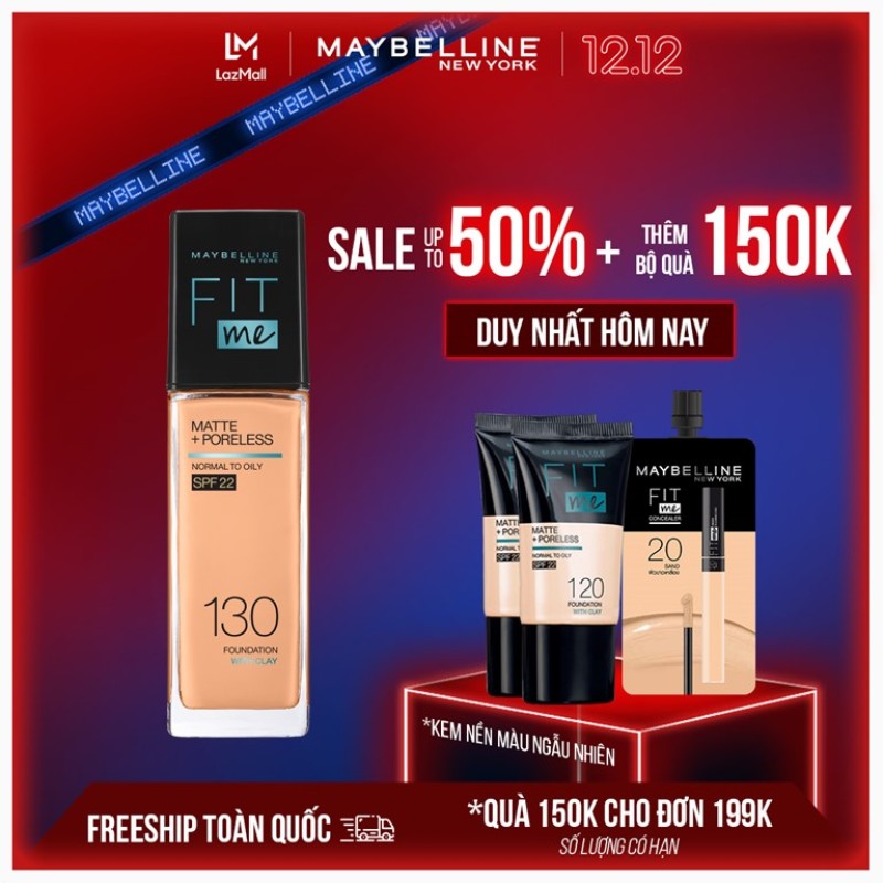 Kem Nền Mịn Nhẹ Kiềm Dầu Chống Nắng Fit Me Maybelline New York Matte Poreless Foundation SPF 22 30ml cao cấp