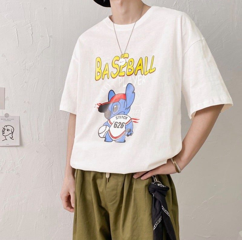 [HCM]Áo thun nam nữ in hình Stich Bóng Chày