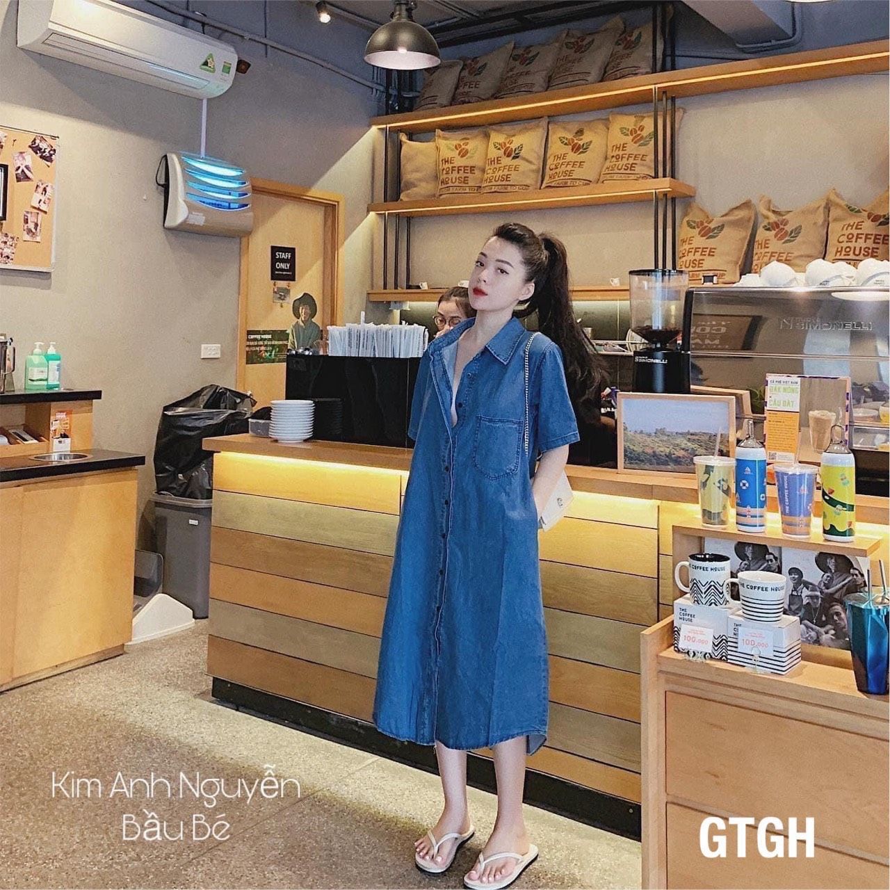 ĐẦM JEAN SUÔNG CỔ SƠMI PHOM RỘNG