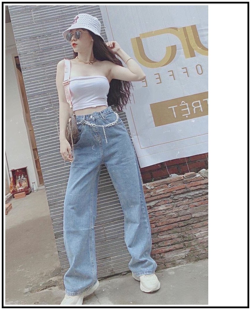 Quần jean nữ ống rộng dáng suôn dài hách chân cực đỉnh vải jean đứng s5.127
