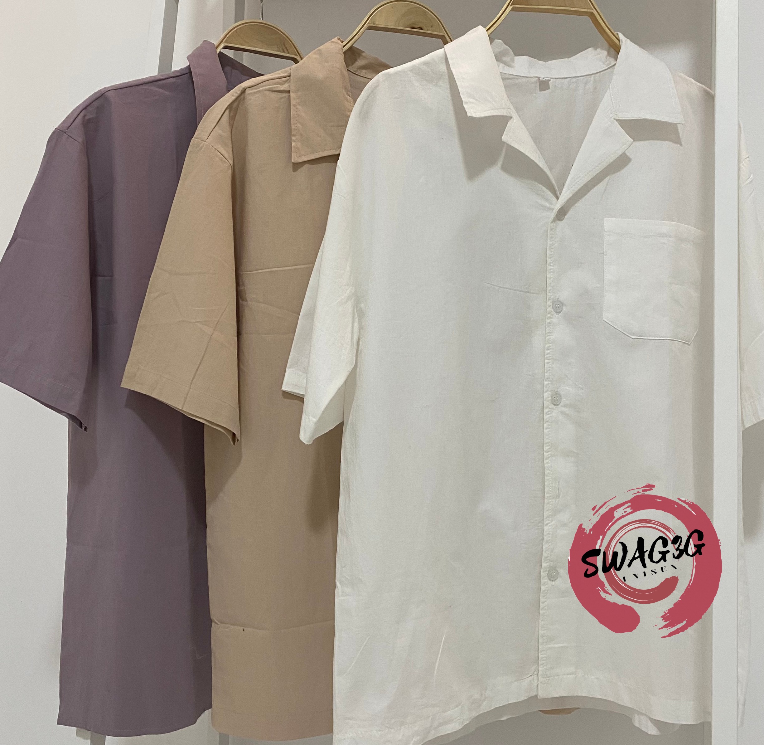 Áo Sơ Mi Cổ Vest phối túi Nam Nữ 3 màu basic chất vải thô mềm