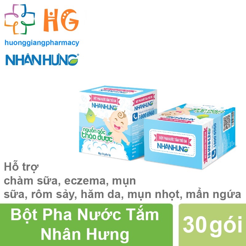Bột pha nước tắm trẻ em Nhân Hưng (Lẻ 10 gói và 30 gói)