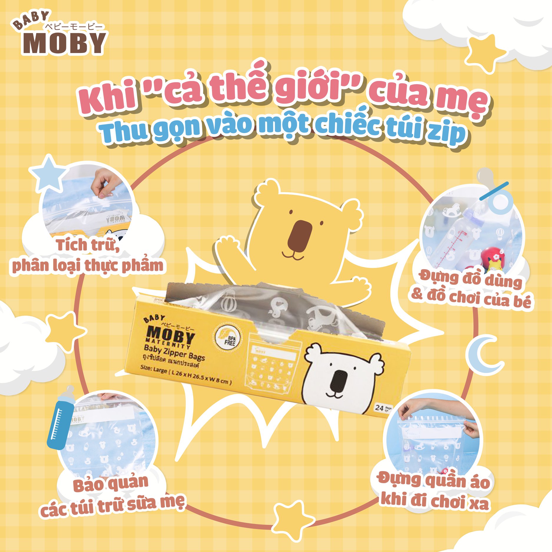 Túi zip đa năng Moby Baby Thái Lan (24 túi/hộp)