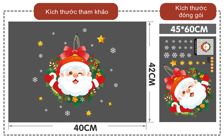 Decal trang trí Noel - Vòng nguyệt quế ông già Noel
