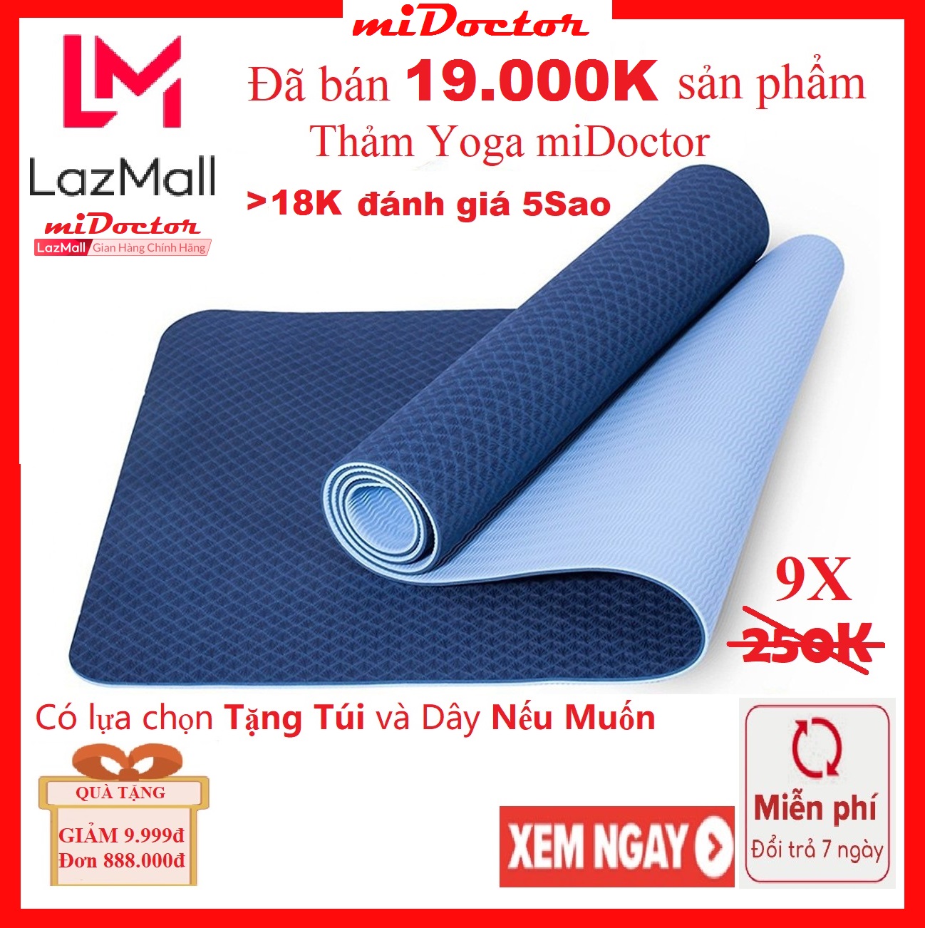 [LOẠI TỐT] Thảm Yoga Chống Trượt, Thảm Tập Yoga Chống Trượt miDoctor, Thảm Tập Gym - Hàng Chính Hãng