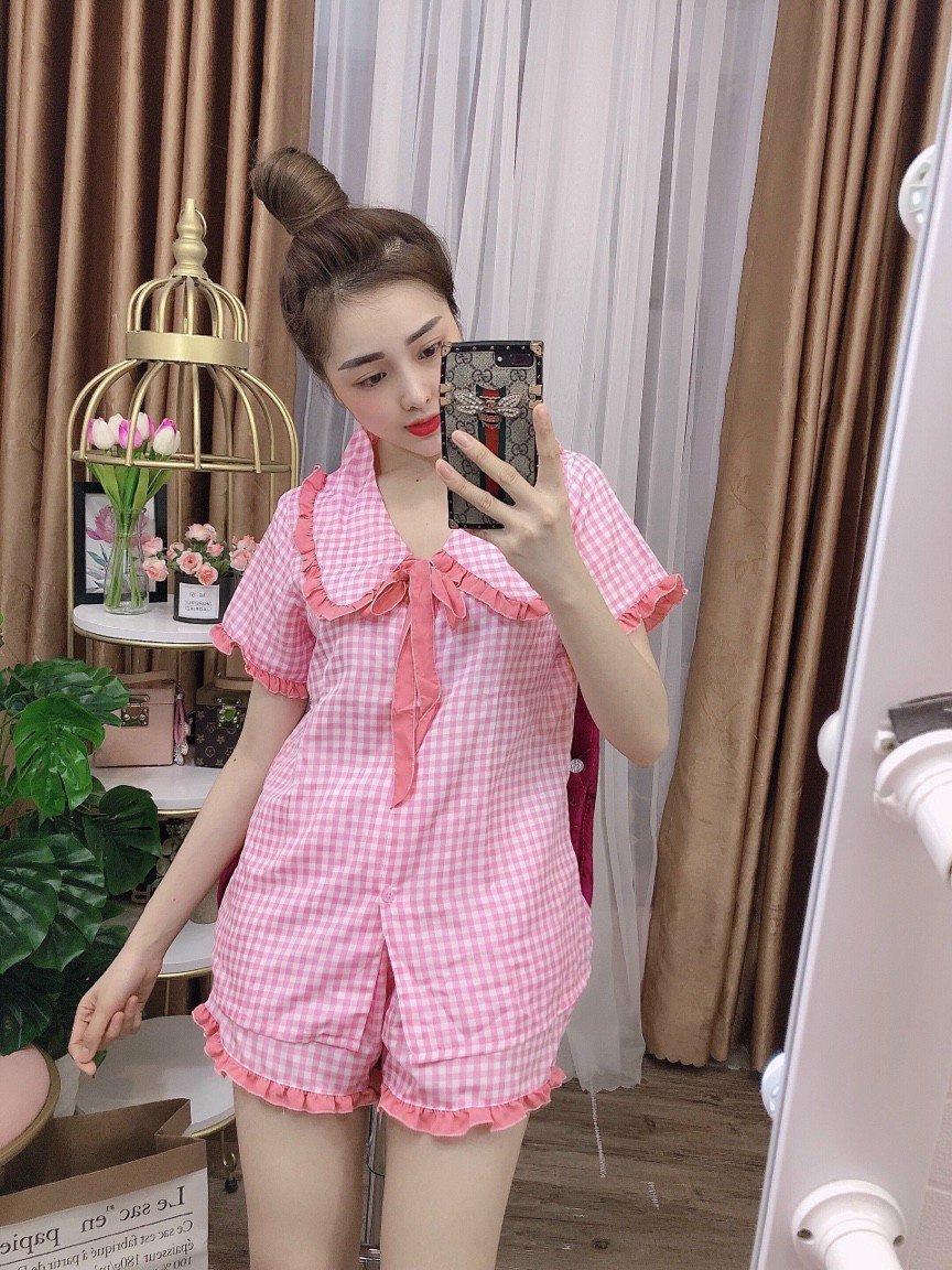 Set Bộ Lửng Mặc Nhà Kẻ Caro Thời Trang Nữ. TP