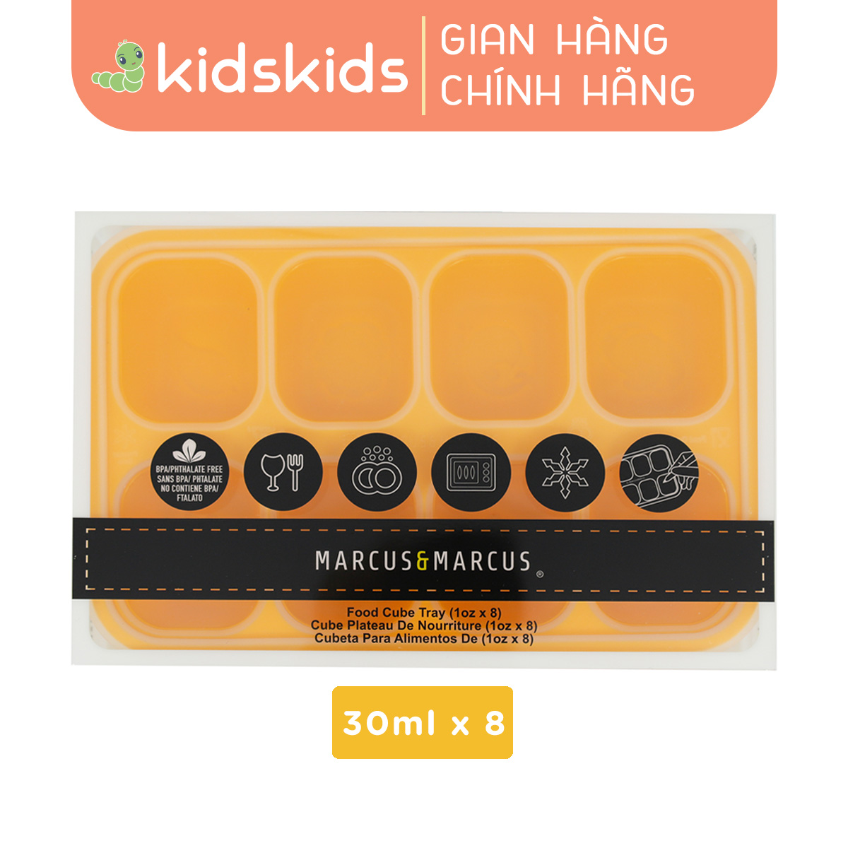 Khay silicon trữ đông đồ ăn dặm cho bé Marcus & Marcus - Lola (30ml x 8 ngăn)