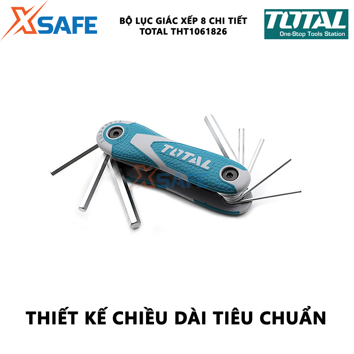 Bộ lục giác xếp 8 chi tiết Total THT1061826 | bộ 8 chìa lục giác đầu tròn kích thước 2-8mm hỗ trợ vặn mở được dễ dàng và tốn ít sức