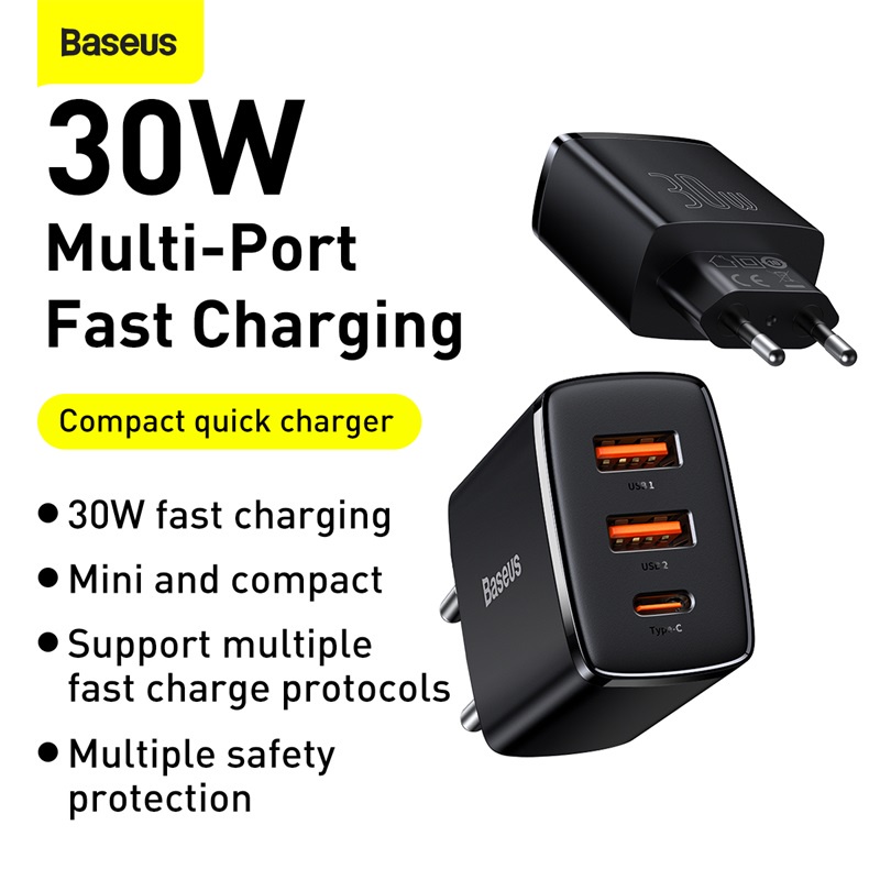 Củ sạc nhanh Baseus 30W PD USB Type C cho iPhone 12 Pro Max 11 Mini 8 Plus