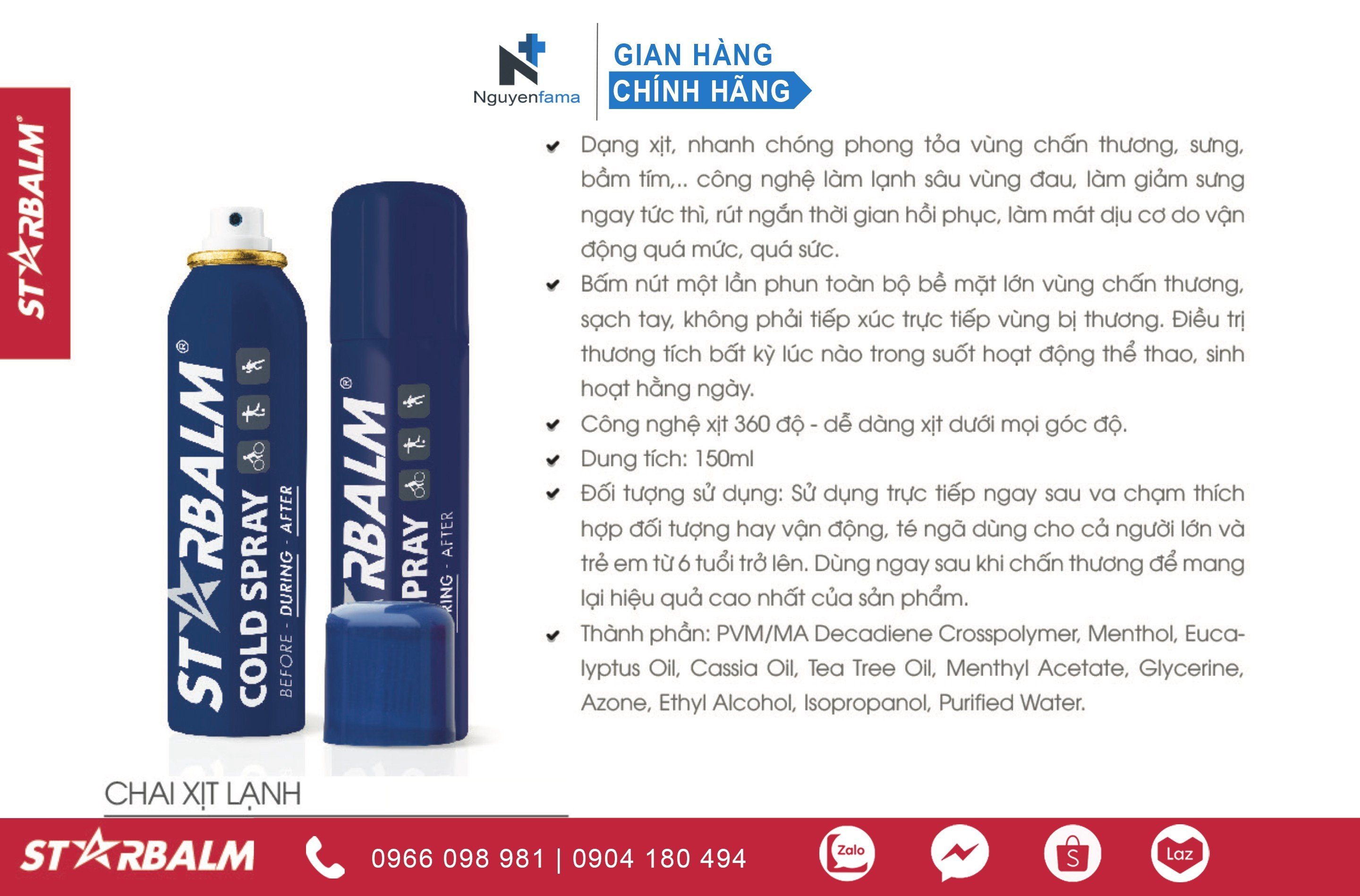 Chai xịt lạnh StarBalm 150ml