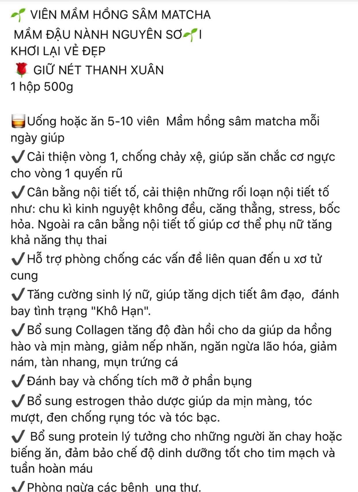 500g Viên Kẹo Mầm Hồng Sâm Matcha ( tăng vòng 1  đẹp da...)