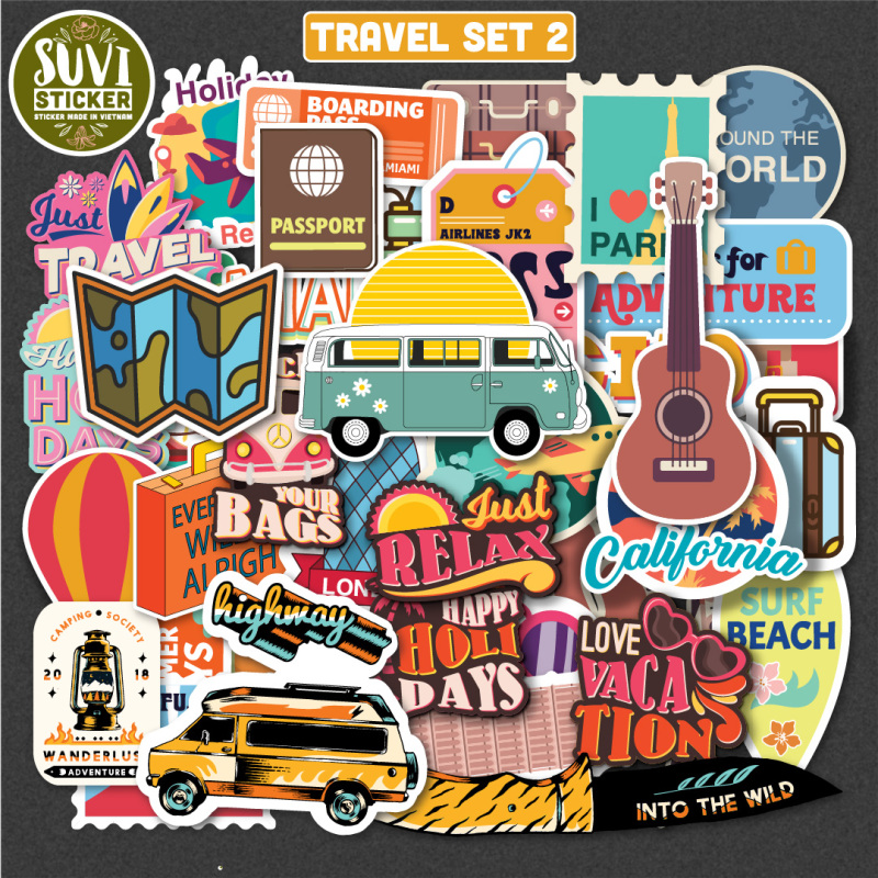 Sticker Du Lịch Travel 2 chống nước dán laptop, điện thoại, đàn guitar, mũ bảo hiểm, vali
