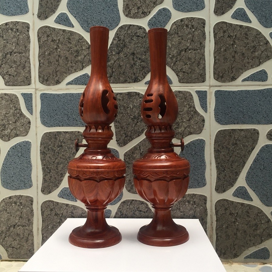 Cặp đèn thờ gỗ Hương cao cấp cao 40cm