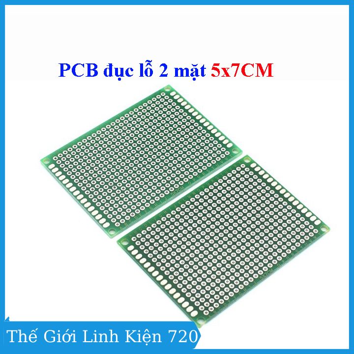 Bộ 2 pcb đục lỗ 2 mặt loại 5x7cm, phíp thủy tinh fr-1.4