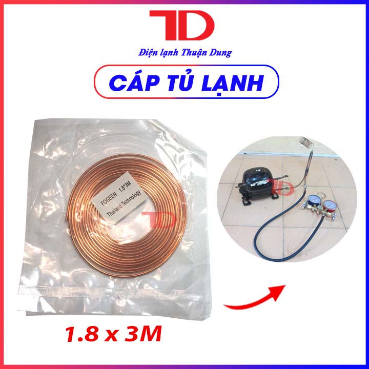 Cáp tủ lạnh điều hòa máy lạnh, ống mao ống đồng phi cỡ 1.6 dài 3m - Điện Lạnh Thuận Dung