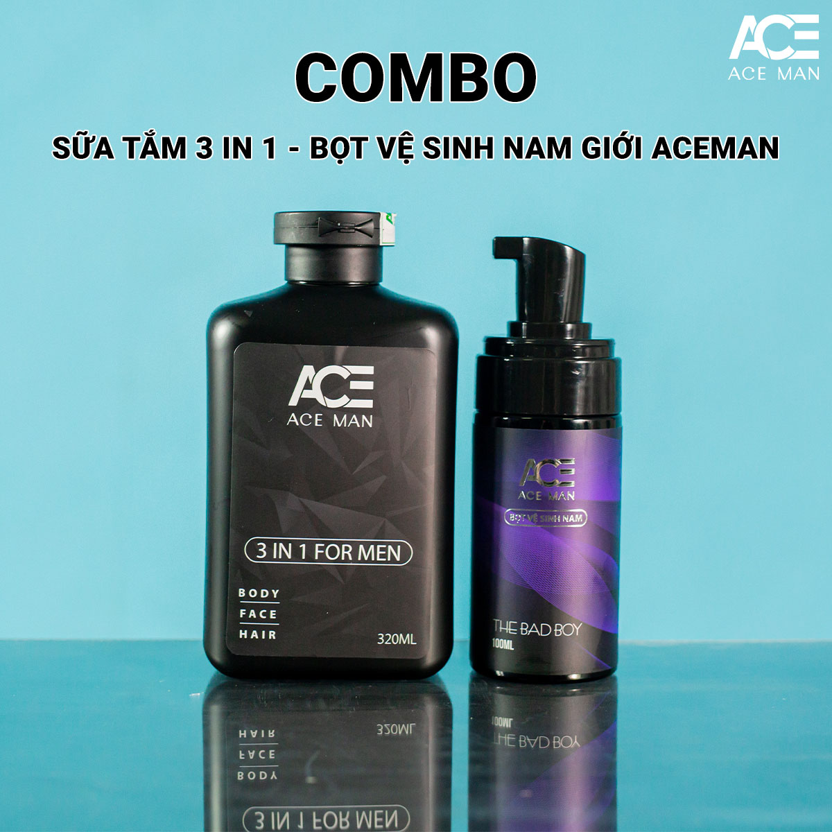 Combo "Sạch sâu" với bộ sản phẩm gồm Sữa tắm toàn thân 320 ML & Bọt vệ sinh nam ACEMAN 100ML hương nước hoa