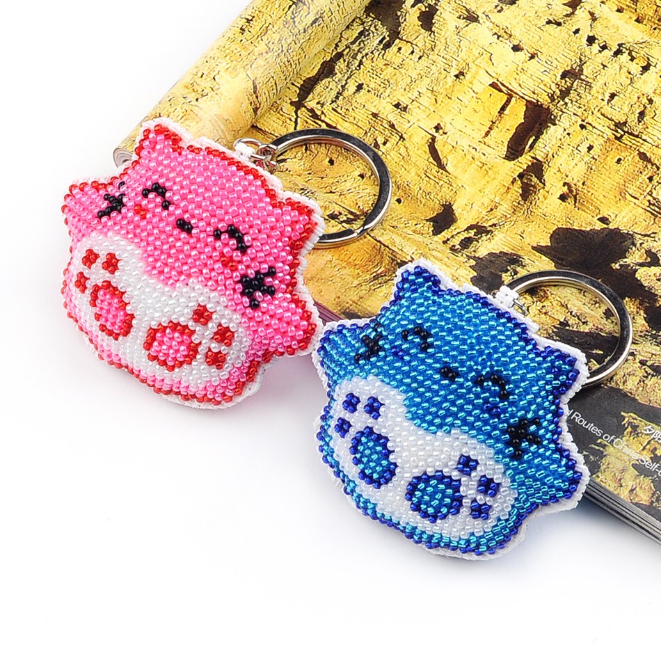 [HCM]Móc khóa đính hạt cườm handmade siêu bền Hình mèo