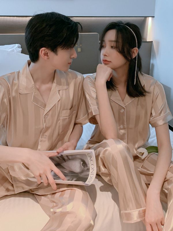 Đồ Ngủ Satin Lụa Ngắn Tay Cao Cấp ♥️ Đồ Đôi Lụa Gấm Mặc Nhà Nam Nữ ♥️ IVY614