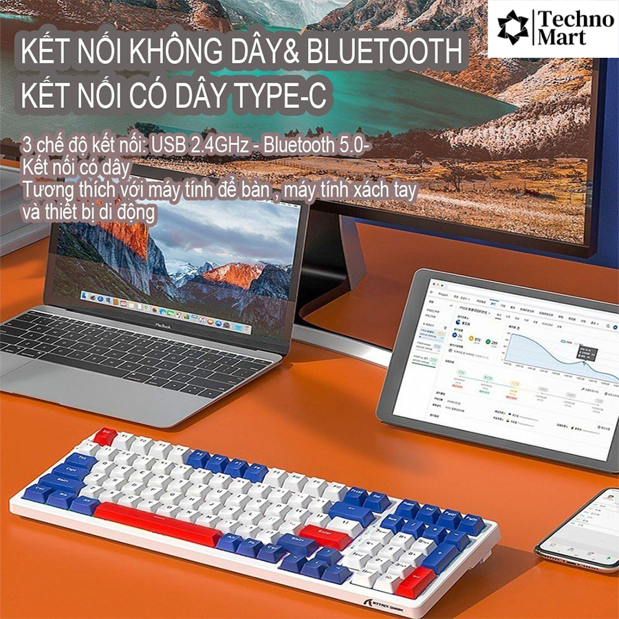 Bàn Phím Cơ Ziyou K98 SMART TECH - Bàn Phím Có Dây/ Không Dây Cao Cấp Hotswap - 3 Chế Độ Kết Nối - LED RGB Cao Cấp