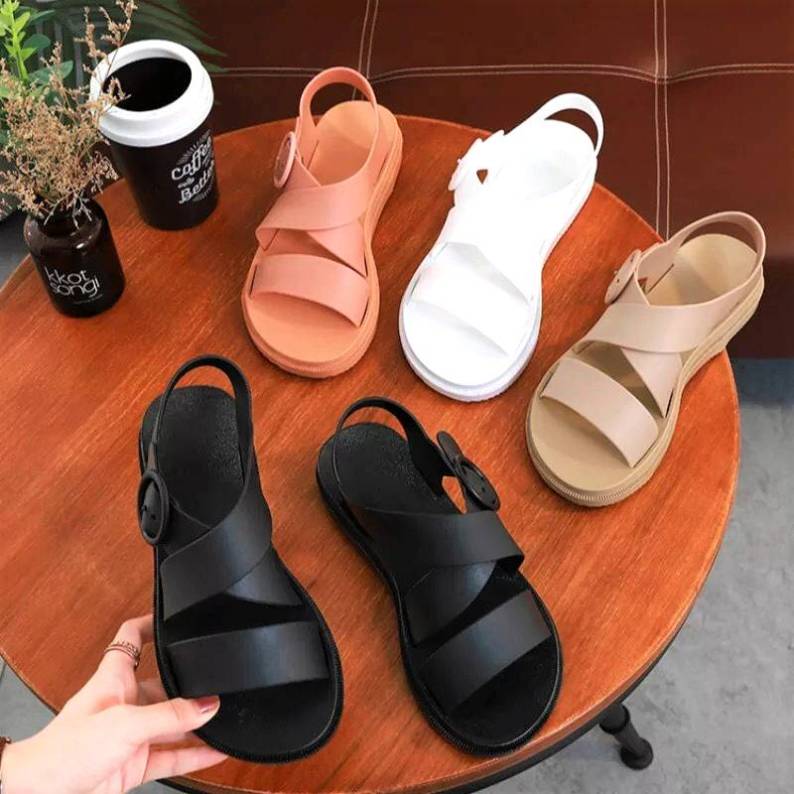 Giày Sandal Nữ Nhựa Dẻo Đi Mưa Hapu (Đen, Hồng, Kem) - GL008 giá rẻ