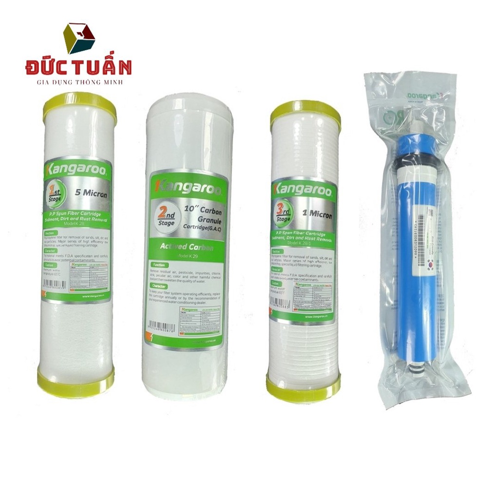 Bộ 4 lõi lọc nước kangaroo 1234 - bao gồm lõi 123 và màng ro hàn quốc - giao nhanh trong 2h