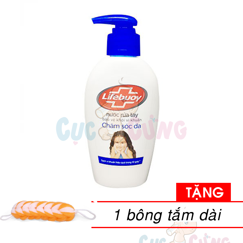Combo 2 chai nước rửa tay LifeBuoy Xanh chăm sóc da bảo vệ vượt trội diệt 99,9% vi khuẩn chai 180ml Tặng 1 bông tắm màu ngẫu nhiên