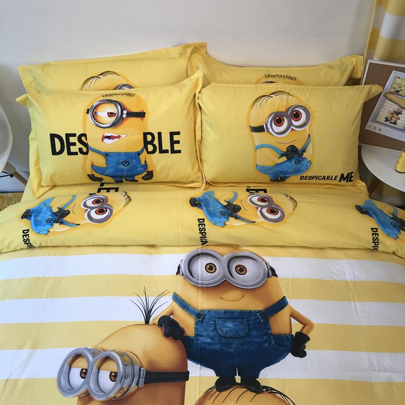 Bộ chăn ga gối LỤA Cotton hình MINION nhập khẩu Hàn nguyên set dành cho Con Yêu - Tất cả vì con