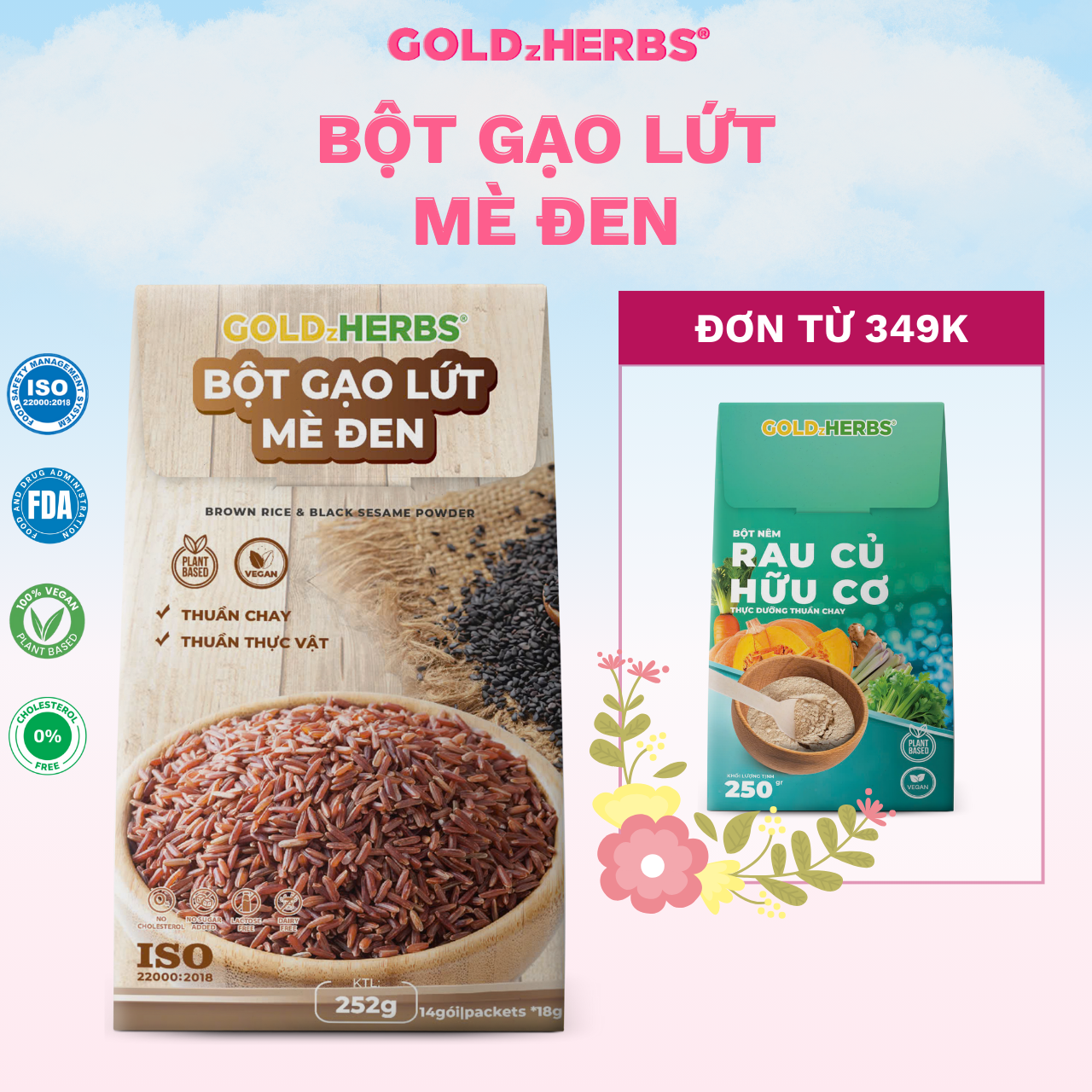 [Hàng cty] Bột gạo lứt mè đen GoldzHerbs – 14 gói/ 500g