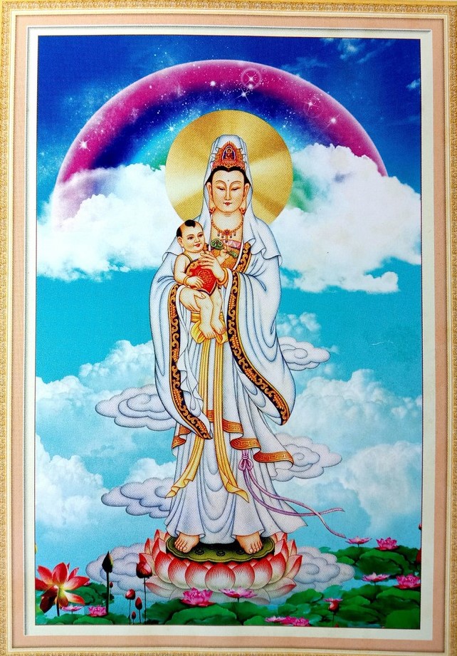 Tranh thêu chữ thập quán âm tống tử 333019 - kích thước 45 * 64