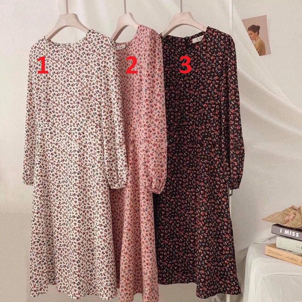 Váy hoa nhí vintage 2 lớp, thắt nơ eo