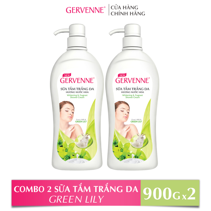 Gervenne Combo 2 Sữa tắm Trắng da Hương nước hoa Green Lily (900g/chai)