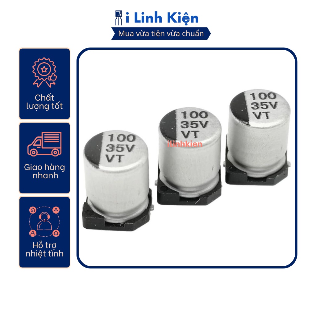 Tụ nhôm 35v 100uf 6.3x7.7mm chính hãng chất lượng tốt