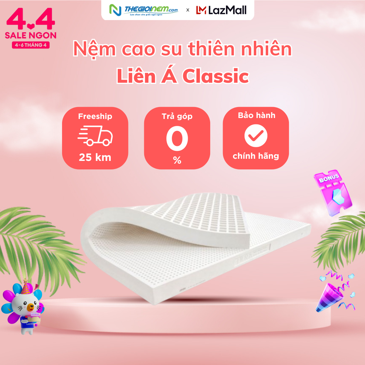 [Trả góp 0%] Nệm cao su thiên nhiên Liên Á Classic- Bảo hành 10 năm.