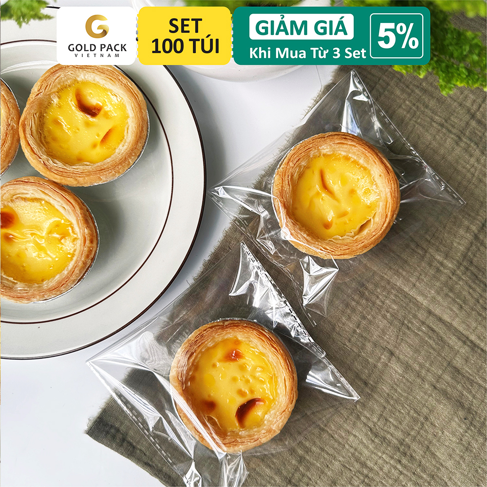 Túi Dán Keo Đựng Bánh Tart - Set 100 Túi [Gold Pack Viet Nam]