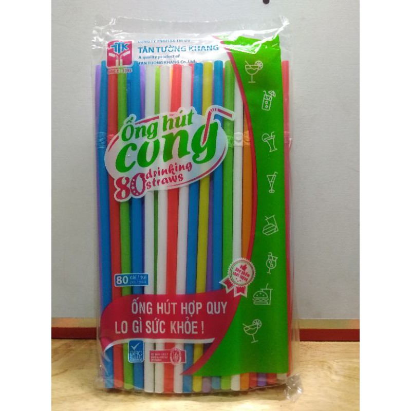 [Bịch 80 cây] Ống hút cong phi 6 - nhiều màu và màu đen
