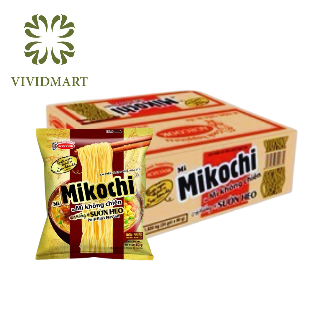 [BOX OF 24 packages] - ACECOOK - Non-fried instant noodles Mikochi Pork Ribs Flavor - 80g/package