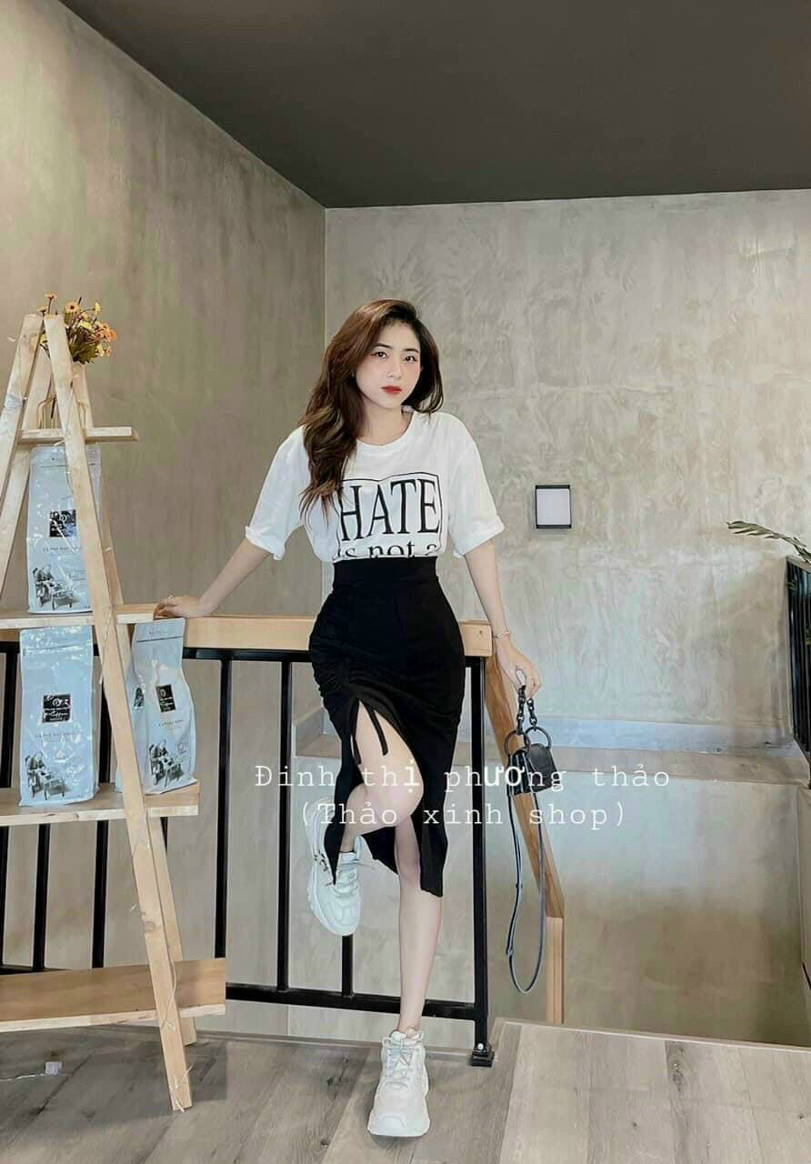 SÉT VÁY ÔM XẺ TÀ ÁO THUN HATE NỮ TÍNH
