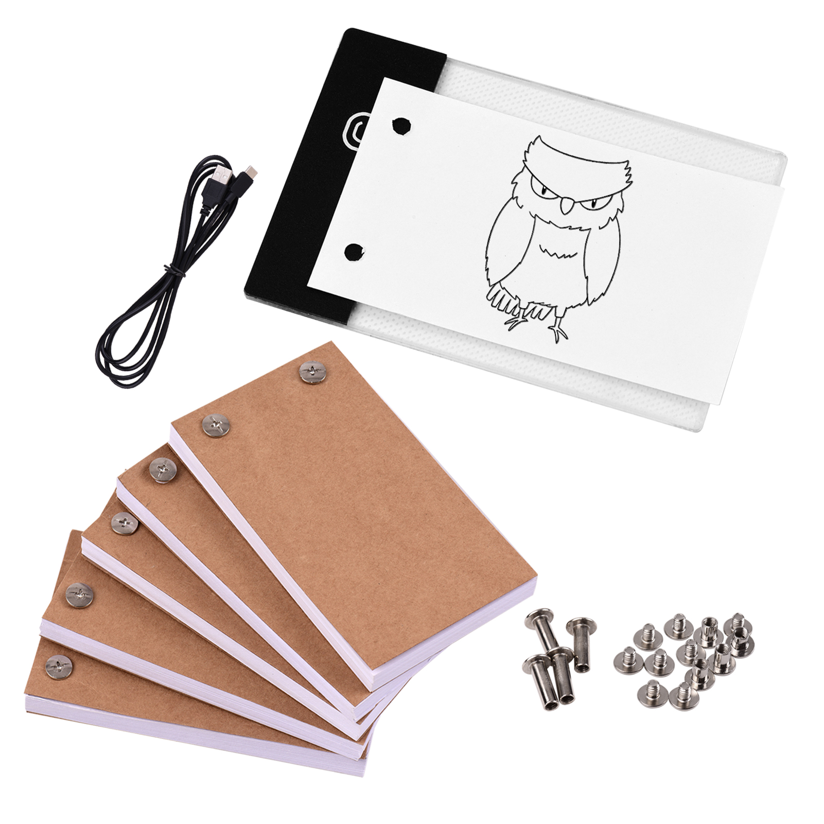 Flip Book Kit with Light Pad LED Light Box Tablet 300 Sheets Drawing Paper Flipbook with Binding Screws for Drawing Tracing Animation Sketching Cartoon Creation