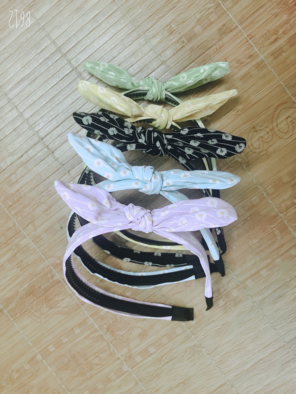 Sét 2 bờm cài tóc vải hoa nhí phối nơ