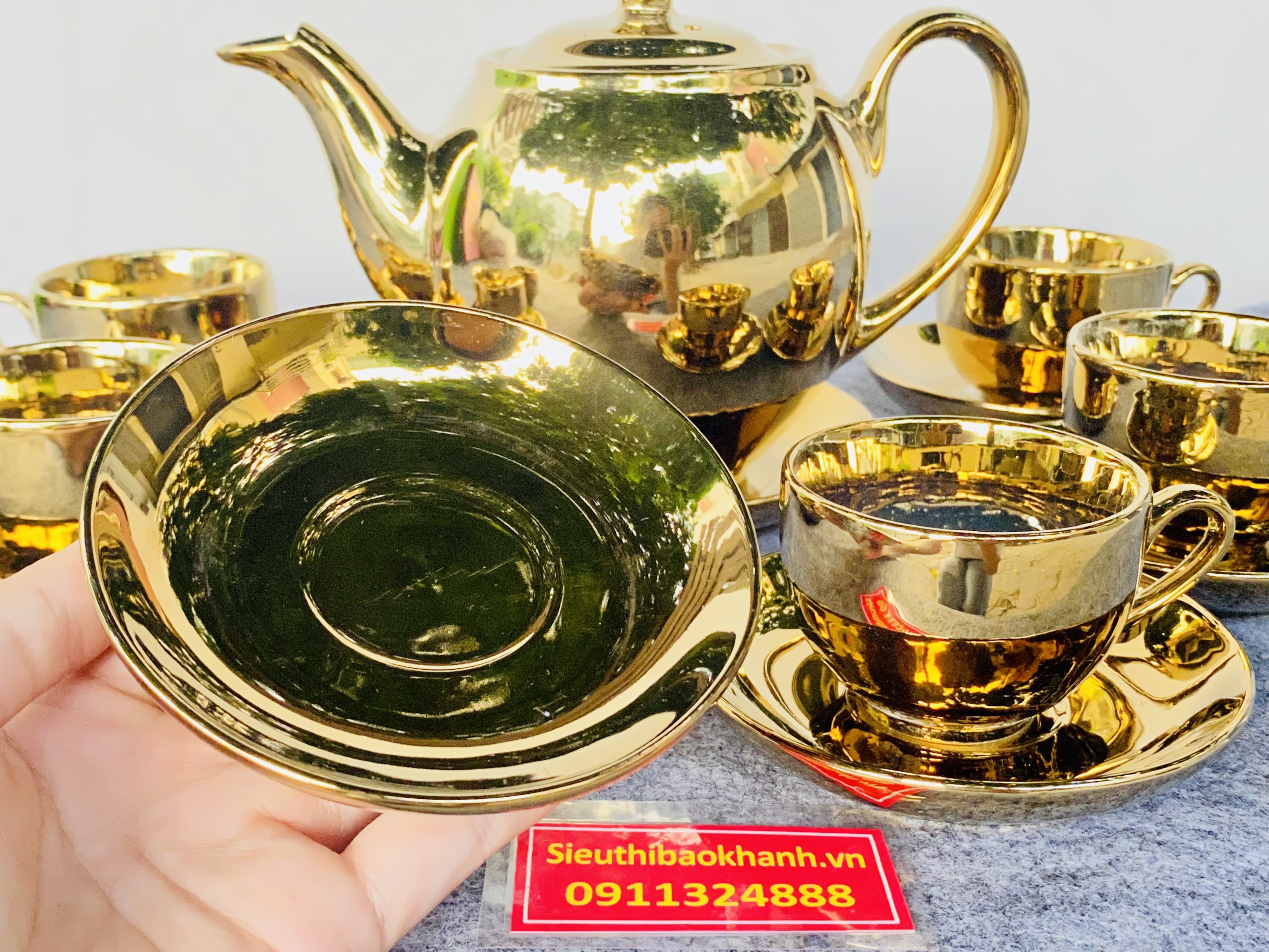 Bộ ấm chén gốm sứ dát vàng cao cấp