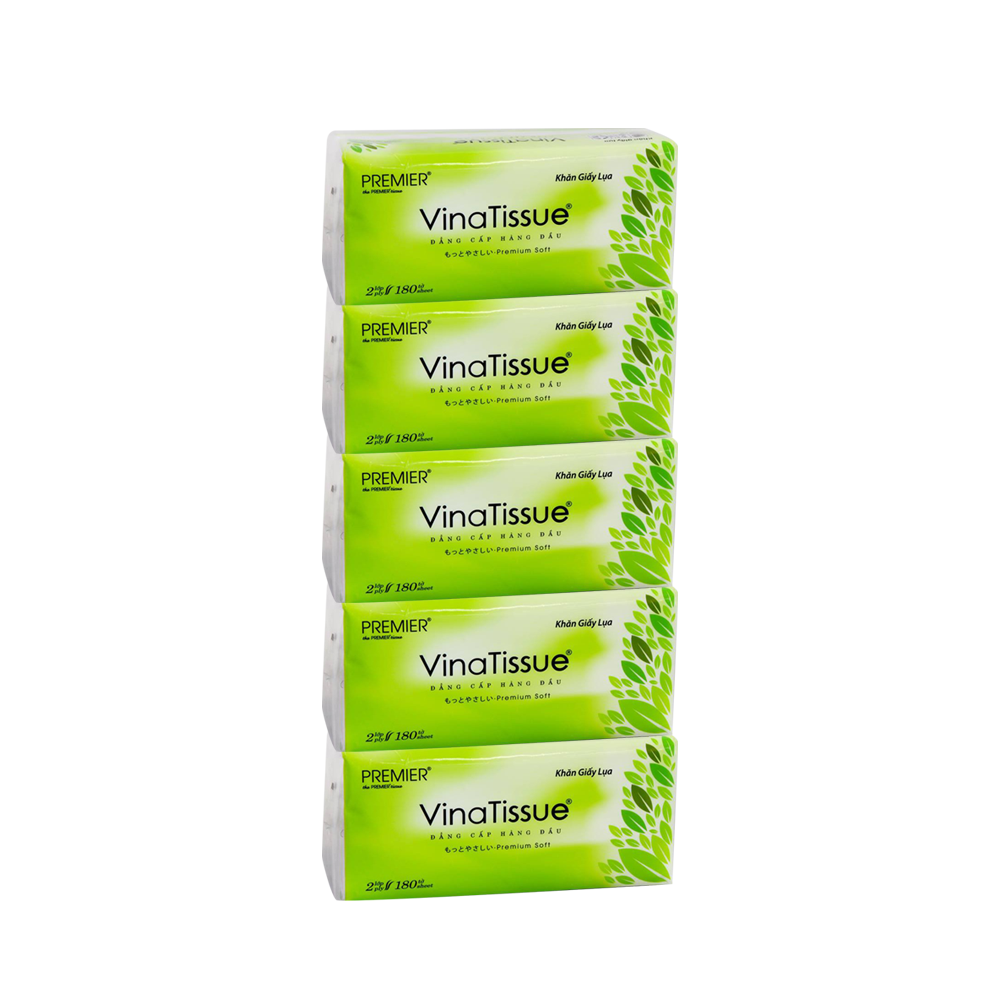 Lô 5 gói Khăn giấy Vinatissue 180 tờ (180 tờ x 5)