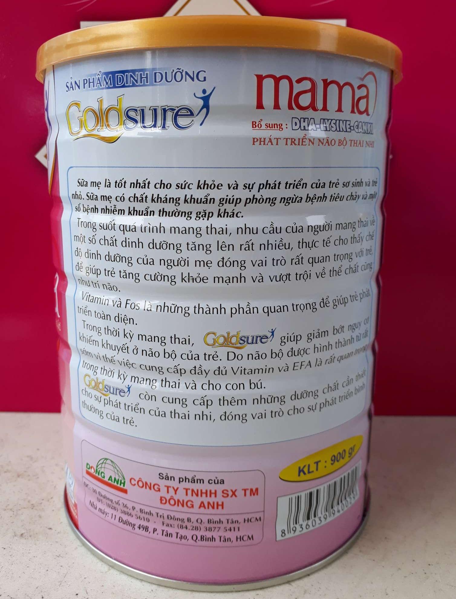 SỮA DÀNH CHO BÀ BẦU GOLDSURE LON 900G