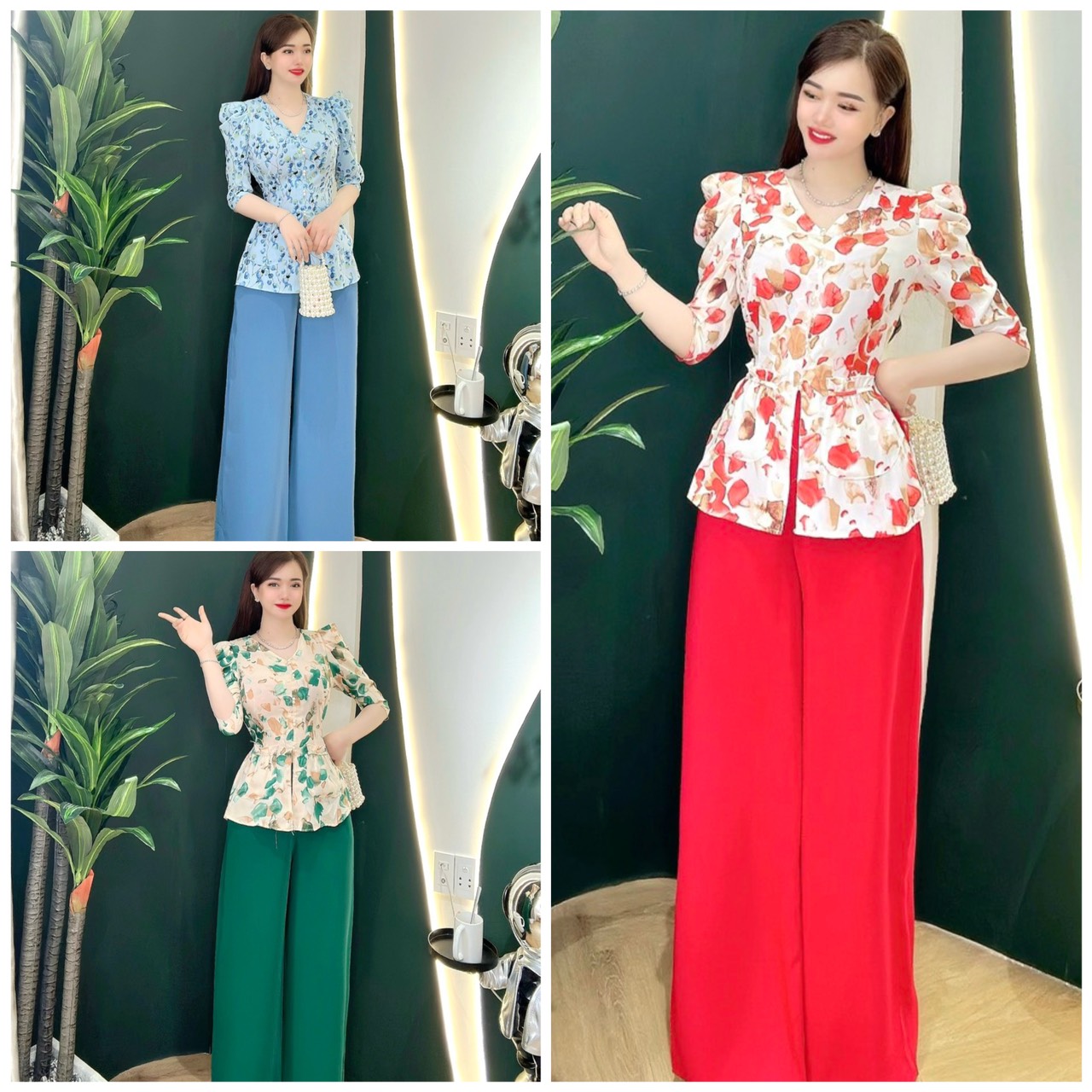 BỘ BÀ BA LỤA HOA 3D TAY PHỒNG